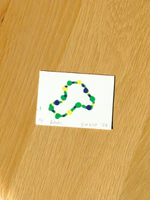 Mardi Gras Beads New Orleans Louisiana Hand-carved Lino Print Mini ACEO aceo art card thumbnail 1