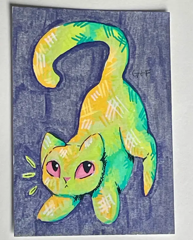 Green Space Cat aceo art card