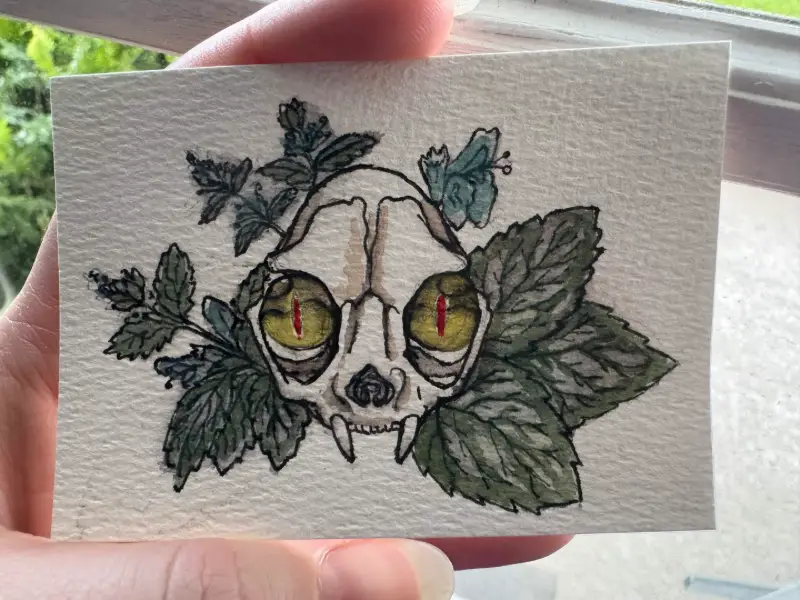 Cat Sith and Catnip aceo art card