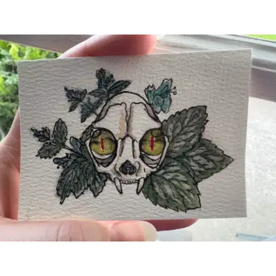 Cat Sith and Catnip aceo art card thumbnail 1