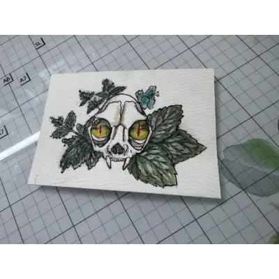 Cat Sith and Catnip aceo art card thumbnail 2