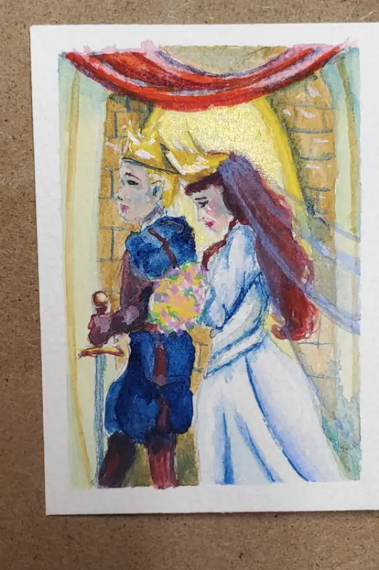 ACEO ATC artist trading card "A Knightly Tale" Gouache 6/7 Mystic Dragon aceo art card