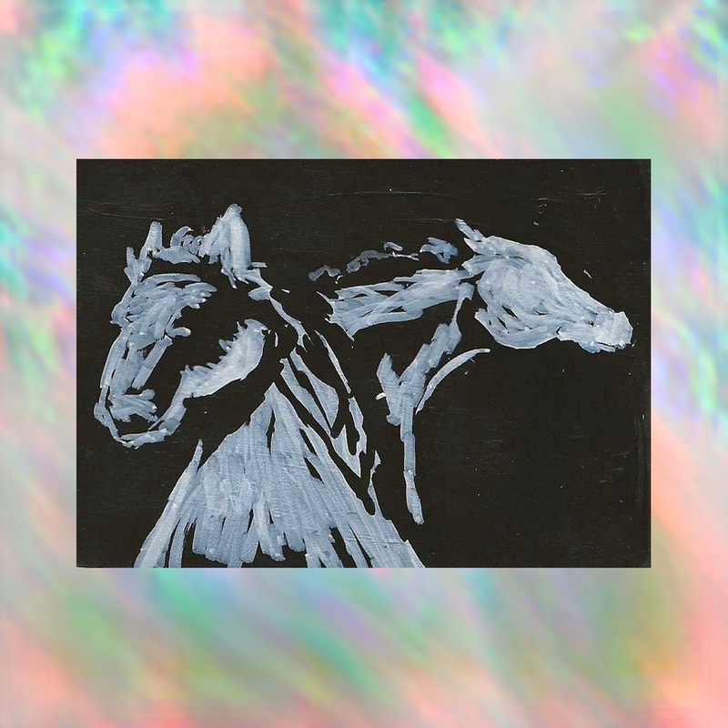 Horse Heads Black and White Acrylic by JTony aceo art card