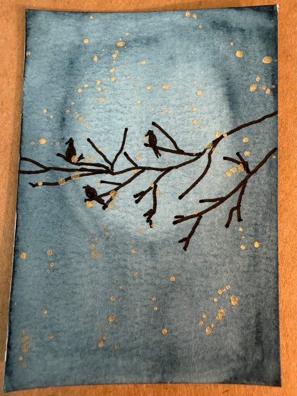 Stars at Night — Watercolor & Ink ACEO (Original) aceo art card