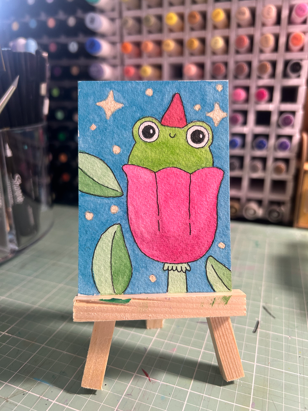 Tulip froggy aceo art card