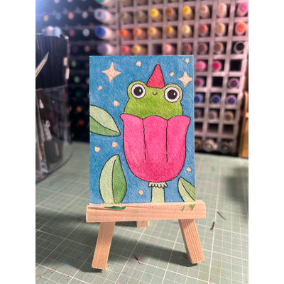Tulip froggy aceo art card thumbnail 1