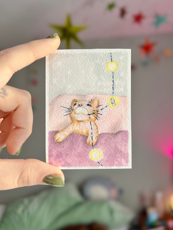 Kitty Who Ate a Light aceo art card