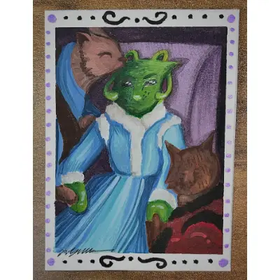 Glorp Cats: Baroque and Chinese Art Alien Space Cat Watercolors Novagaleaceo aceo art card thumbnail 2