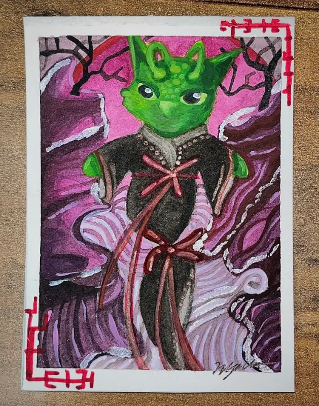 Glorp Cats: Baroque and Chinese Art Alien Space Cat Watercolors Novagaleaceo aceo art card