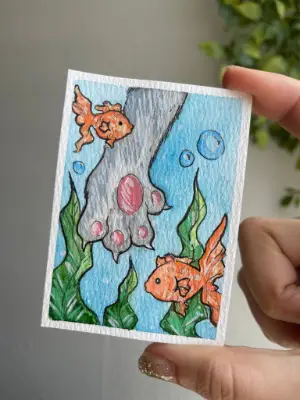 Bad Kitty! aceo art card thumbnail 1