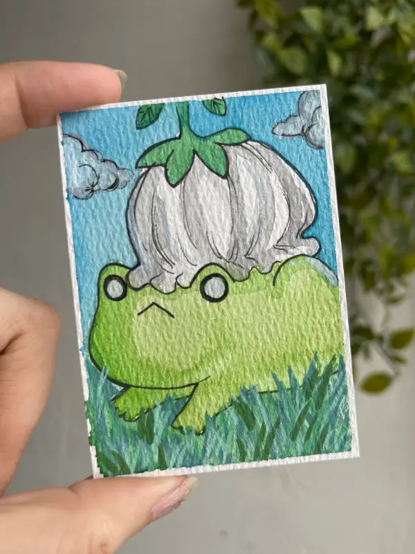 Flower Frog aceo art card