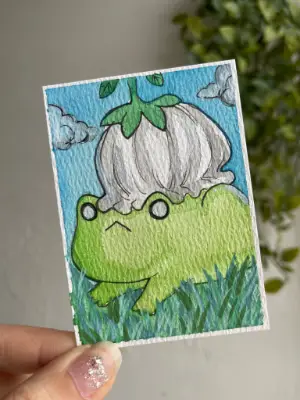 Flower Frog aceo art card thumbnail 2
