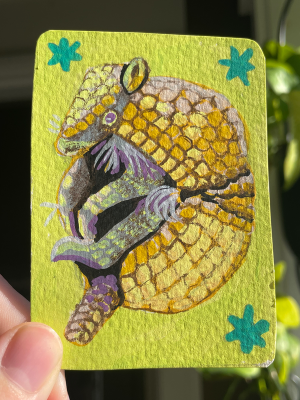 Rollo armadillo - wildlife portrait by Norah Mae aceo art card