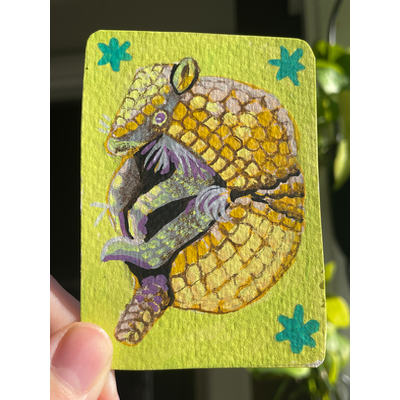 Rollo armadillo - wildlife portrait by Norah Mae aceo art card thumbnail 1