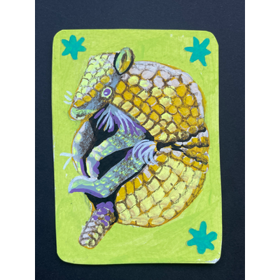 Rollo armadillo - wildlife portrait by Norah Mae aceo art card thumbnail 3