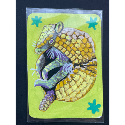 Rollo armadillo - wildlife portrait by Norah Mae aceo art card thumbnail 4