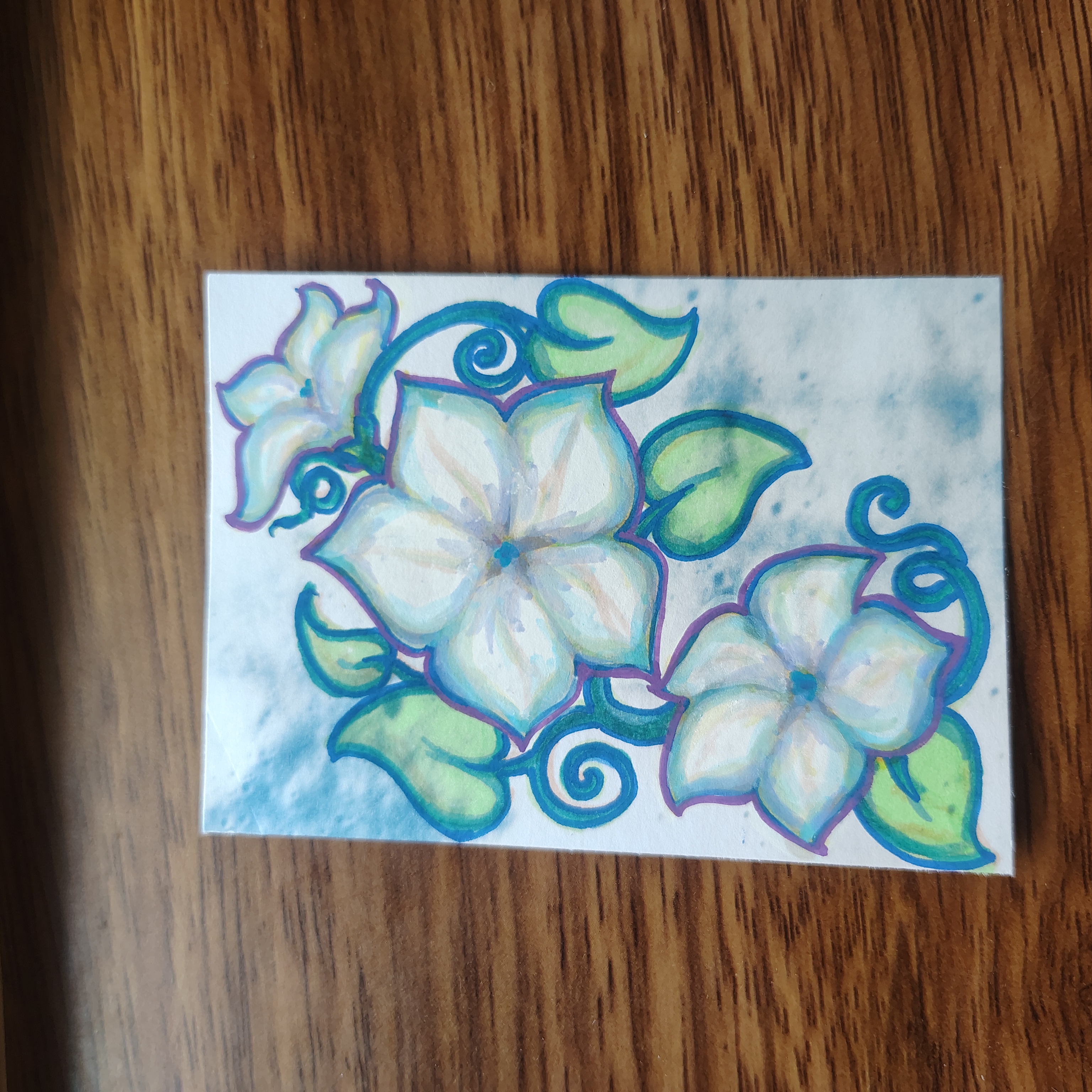 Moon Flower, mixed media lunar cyanotype aceo art card