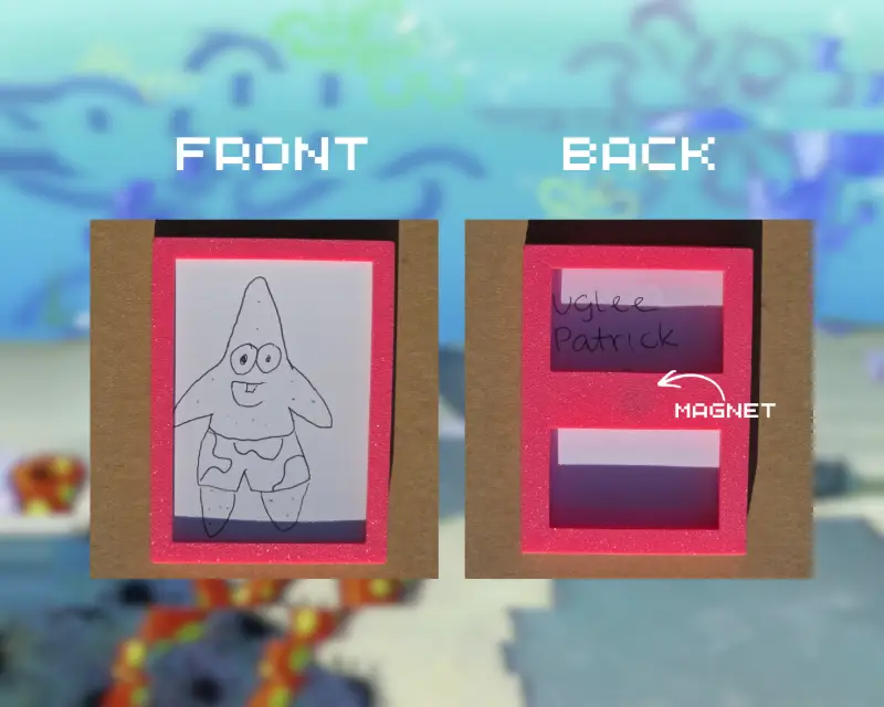 Uglee Patrick w/ 3D PRINTED MAGNETIC FRAME aceo art card