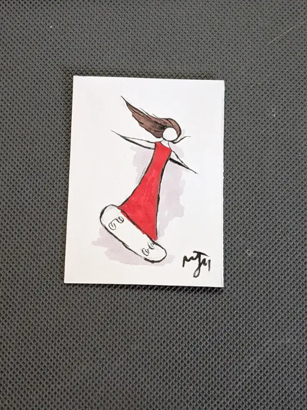 Girl in Red - Girl Skateboarding aceo art card