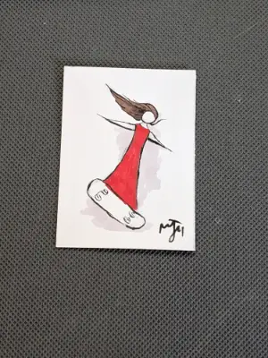 Girl in Red - Girl Skateboarding aceo art card thumbnail 1