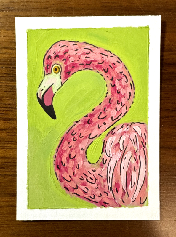 Flamingo aceo art card