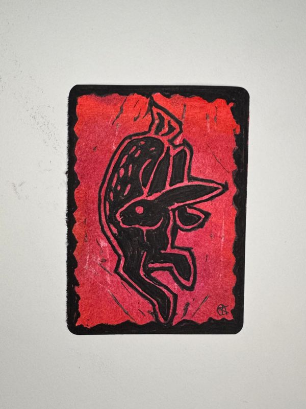 Red Rabbit aceo art card