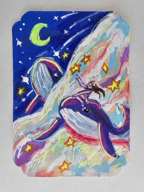 Space Whales aceo art card