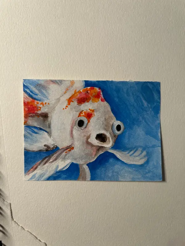 Shocked Fish On Blue aceo art card