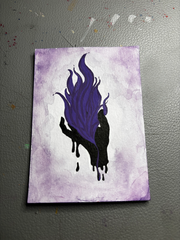 Purple and Red Fire Fantasy aceo art card