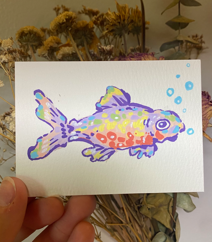 rainbow fishy aceo art card