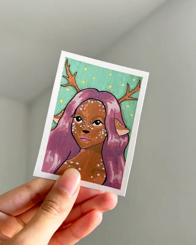 Deer Girl - Whimsical Series by BukoTats aceo art card