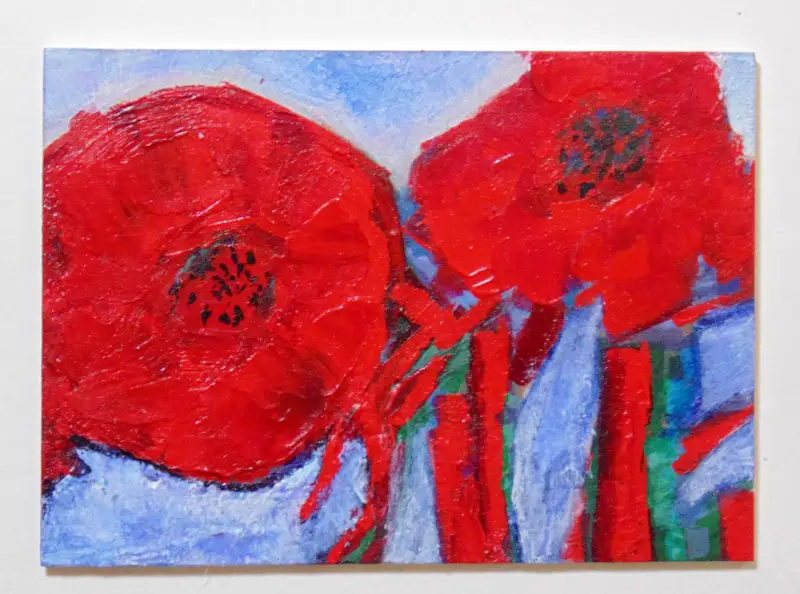 Poppies Original Art Acrylic Painting ACEO aceo art card