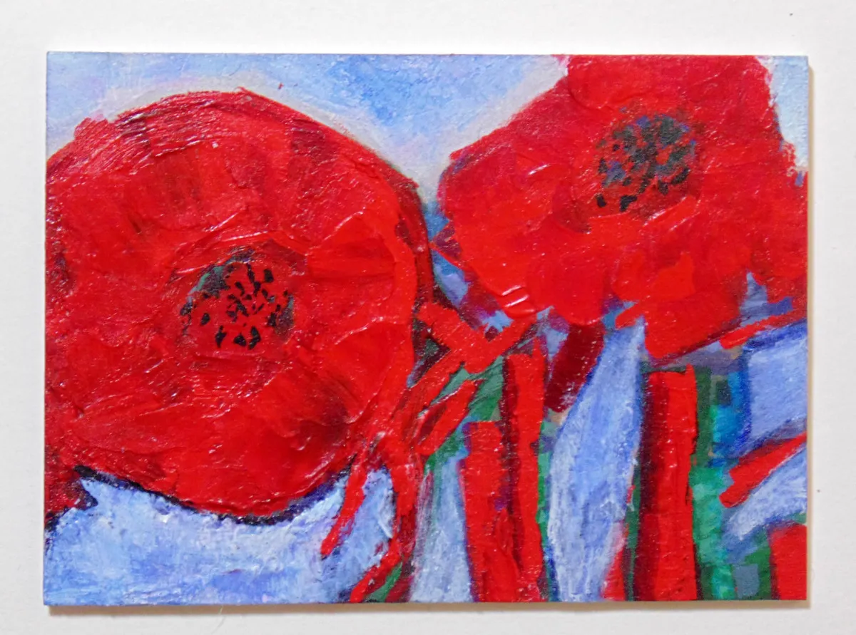 Poppies Original Art Acrylic Painting ACEO aceo art card